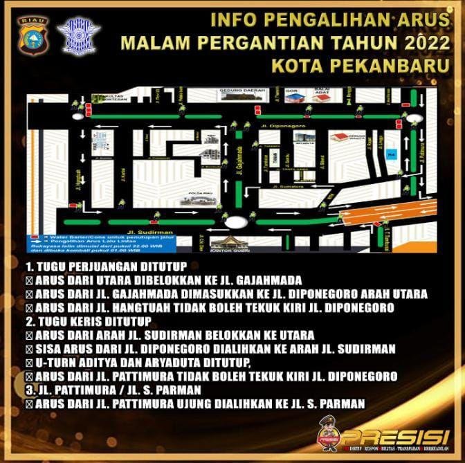 Malam Tahun Baru di Pekanbaru, Polisi Alihkan Titik Ruas Jalan