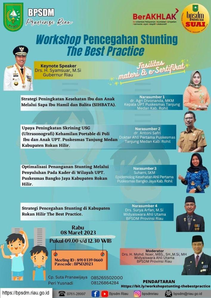 Terbuka untuk Umum, Besok BPSDM Riau Gelar Workshop Pencegahan Stunting Melalui Peningkatan Kompetensi Aparatur