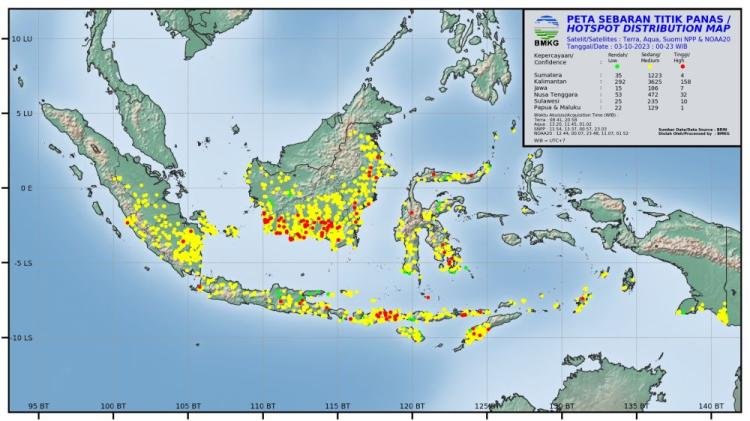 Update Jumlah Titik Panas di Sumatera