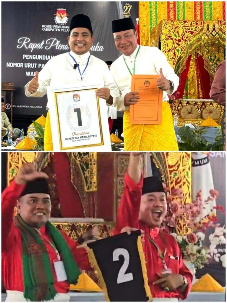 Pilkada Pelalawan 2024: Nasaruddin-Abu Bakar Nomor Urut 1, Zukri-Husni Thamrin Nomor Urut 2