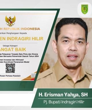 Indragiri Hilir Raih Penghargaan Nasional atas Kinerja Pelayanan dan Investasi