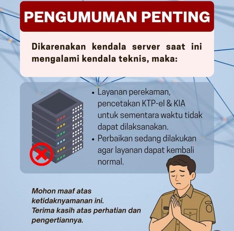 Layanan Perekaman dan Pencetakan KTP-el serta KIA di Pekanbaru Sementara Dihentikan